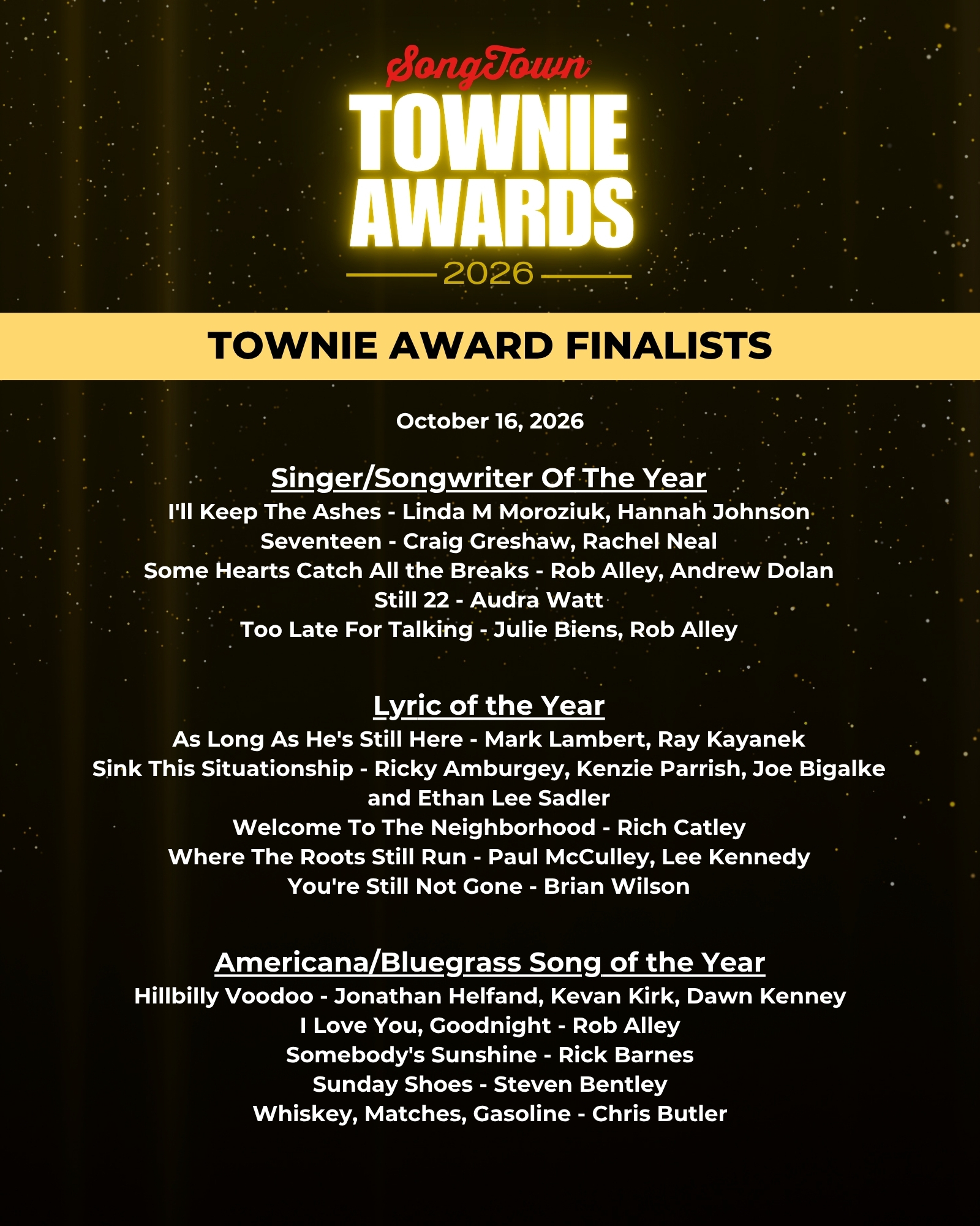 SongTown Townie Award Finlaists 2026 2